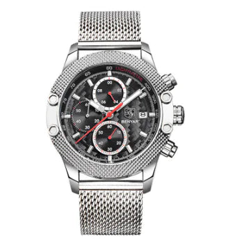 Men's Quartz Watch with Sport Calendar and Steel Band