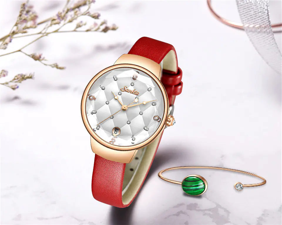 Sunkta Women's Fashion Quartz Watch with Diamond Bracelet