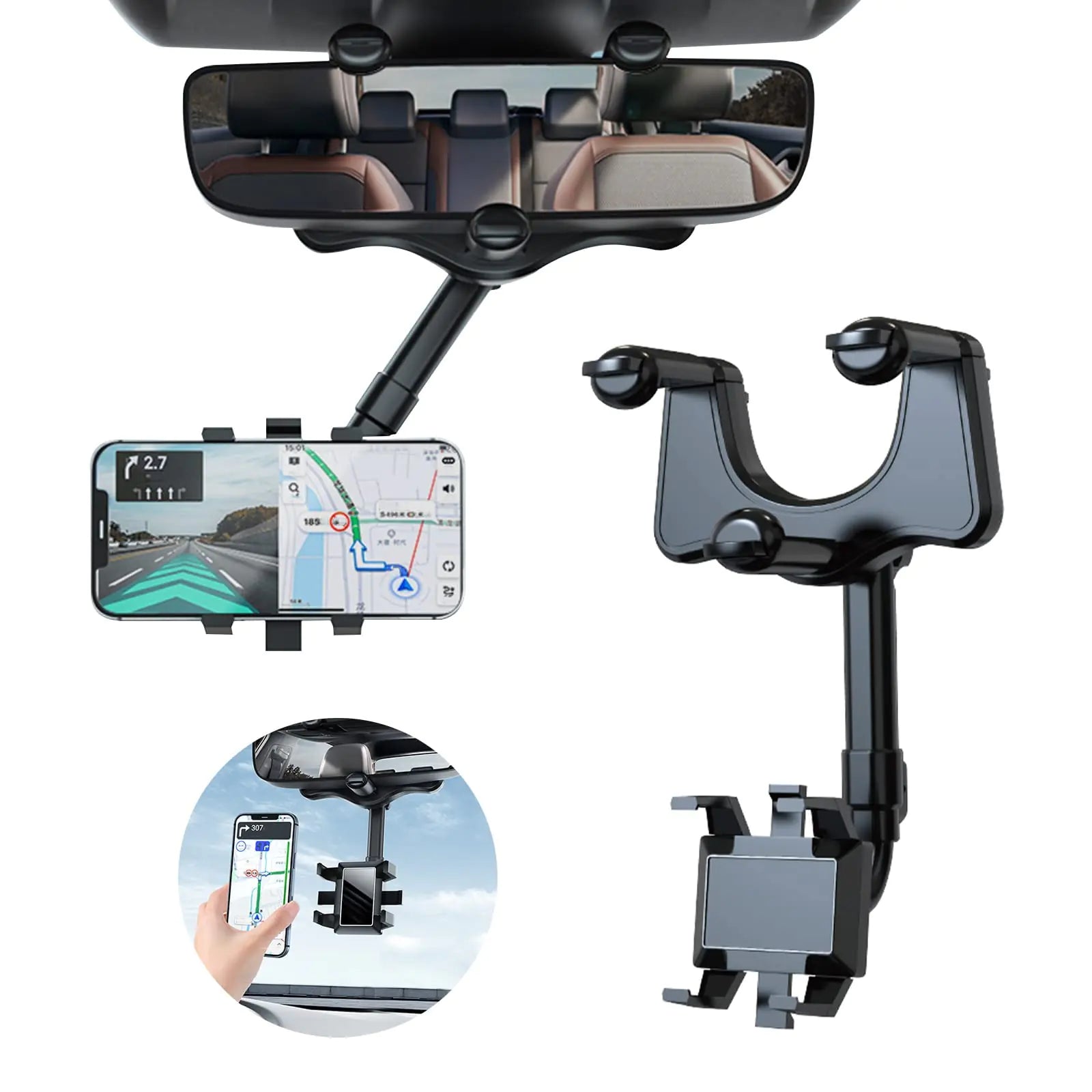 AILIYZ 360-degree Rotatable and Retractable Dashboard Car Phone Holder for All Mobile Phones Black