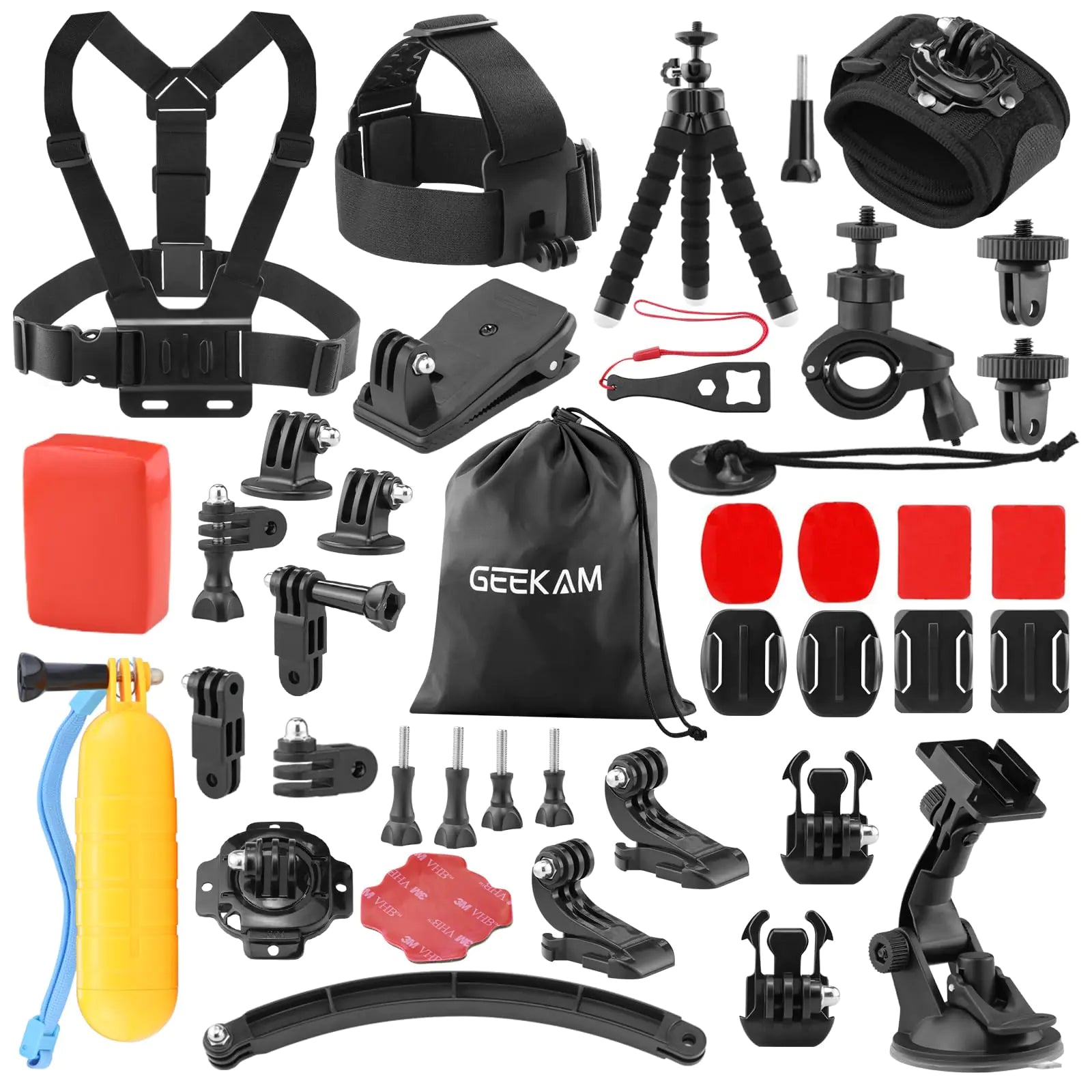 GeeKam Action Camera Accessories Kit - Compatible for GoPro Hero DJI Osmo AKASO EK7000 Campark Crosstour APEMAN COOAU Apexcam SJCAM SJ4000 and for Waterproof Underwater Sports Camera