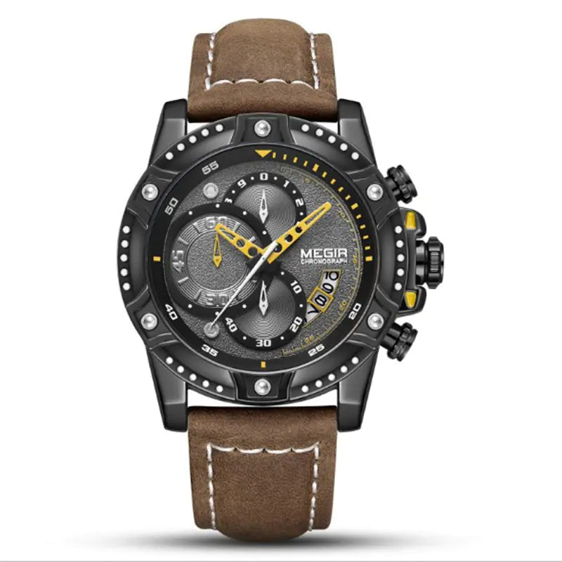Multifunctional Leather Sports Quartz Chronograph Watch