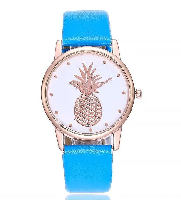Pineapple Pattern Women's Quartz Watch with Leather Strap
