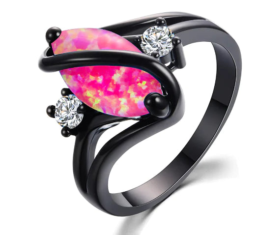 Opal Ring, Marquise Ring, S-Shaped Diamond Ring