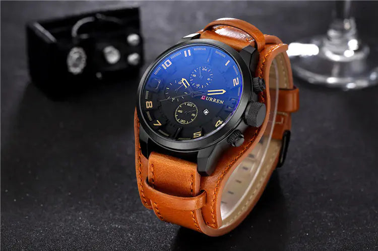 CURREN 8225 Men's Large Dial Leather Sports Watch