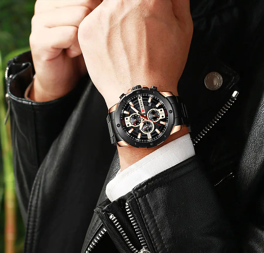 Men's Steel Band Casual Quartz Watch with Calendar