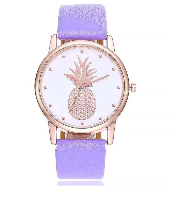 Pineapple Pattern Women's Quartz Watch with Leather Strap