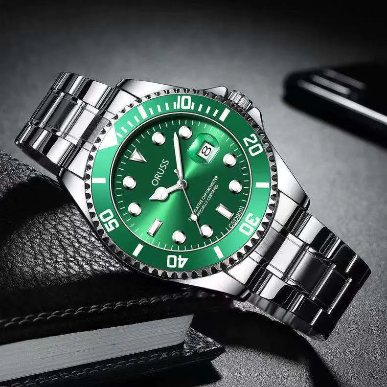 ORUSS Men's Waterproof Green Submariner Watch with Luminous
