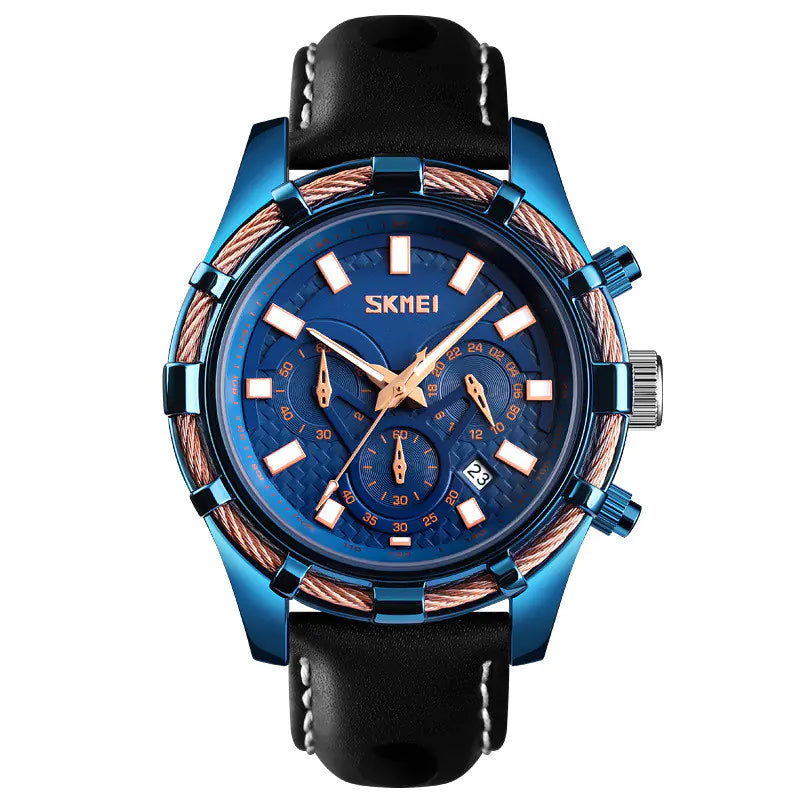 Luminous Multi-Function Quartz Leather Men's Watch
