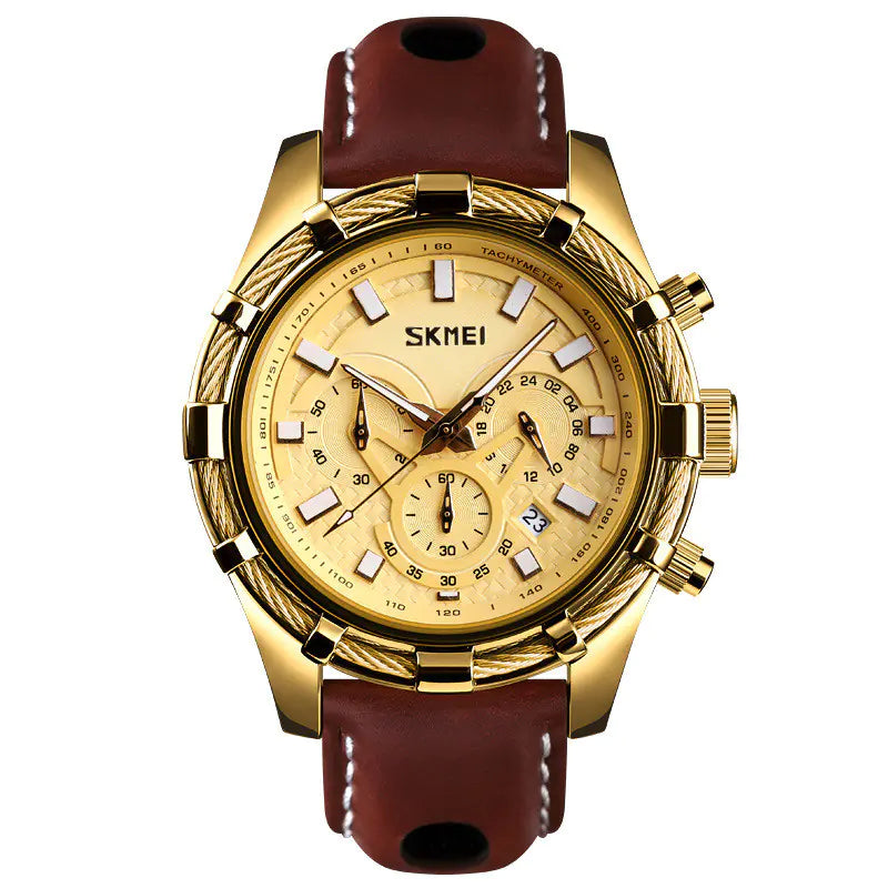 Luminous Multi-Function Quartz Leather Men's Watch
