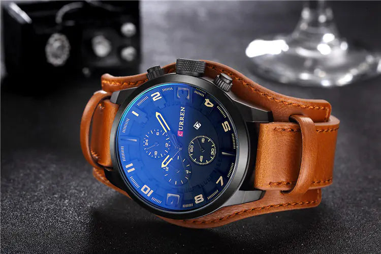 CURREN 8225 Men's Large Dial Leather Sports Watch
