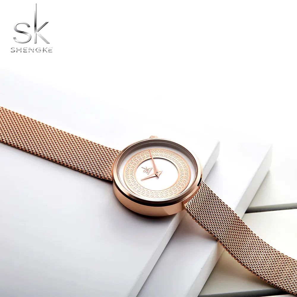 Shengke Vintage Women's Luxury Gold Fashion Watch