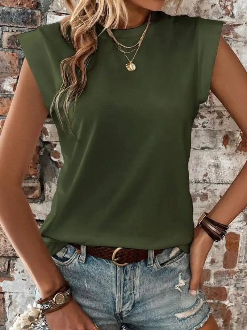 Women's Plain round Neck Batwing Sleeve Tee, Casual Cap Sleeve T-Shirt for Summer, Ladies Clothes for Daily Wear