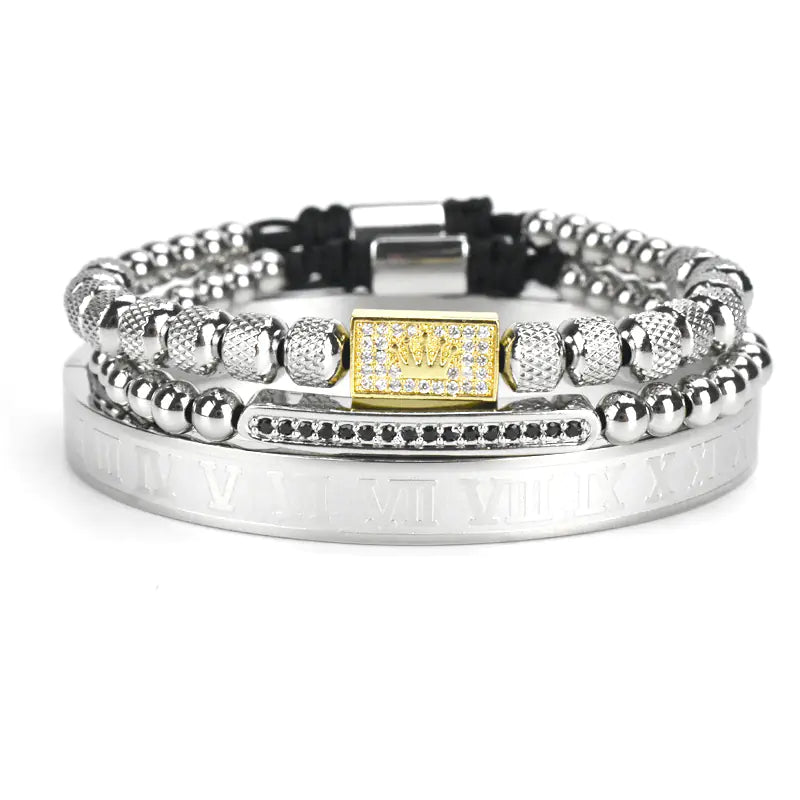 Men's Stainless Steel Bracelet with Roman Numerals