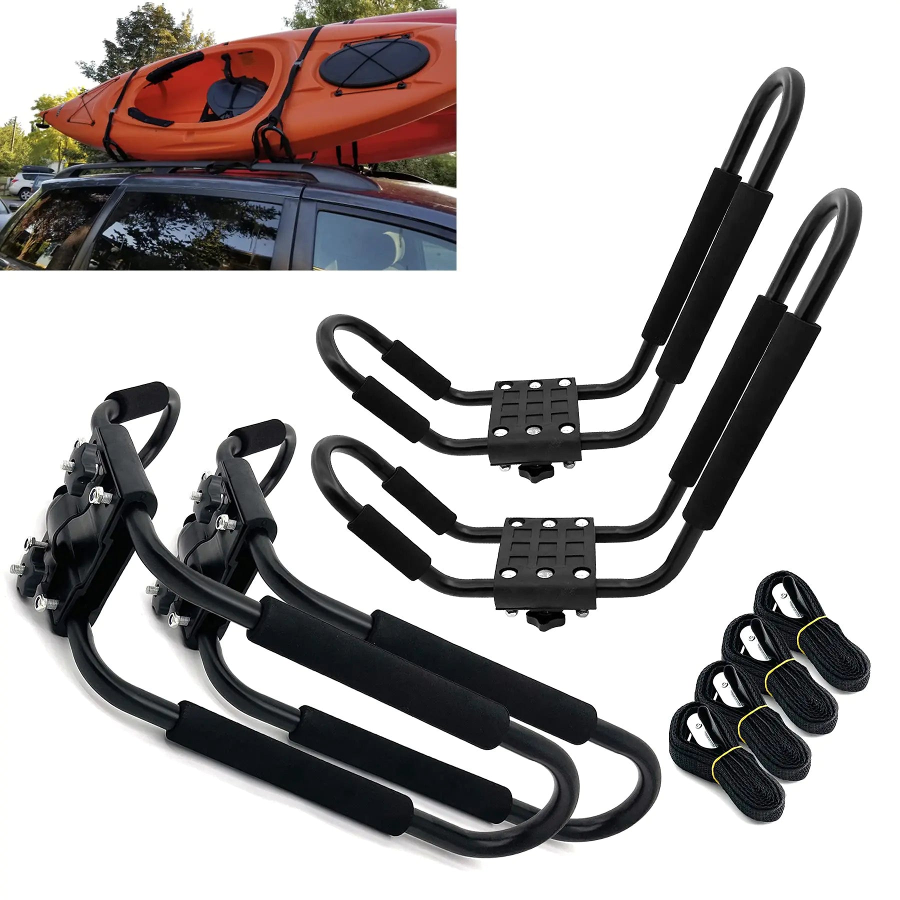 Taelakeni 2 Pairs Kayak Carrier Racks Universal Cars Kayak Roof J Bar Rack
