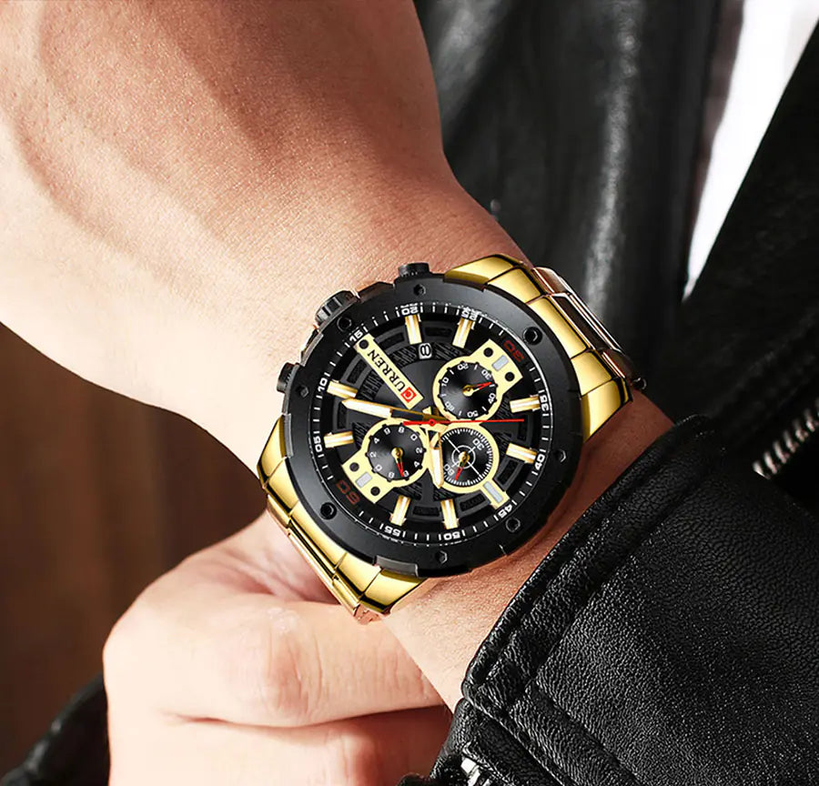Men's Steel Band Casual Quartz Watch with Calendar