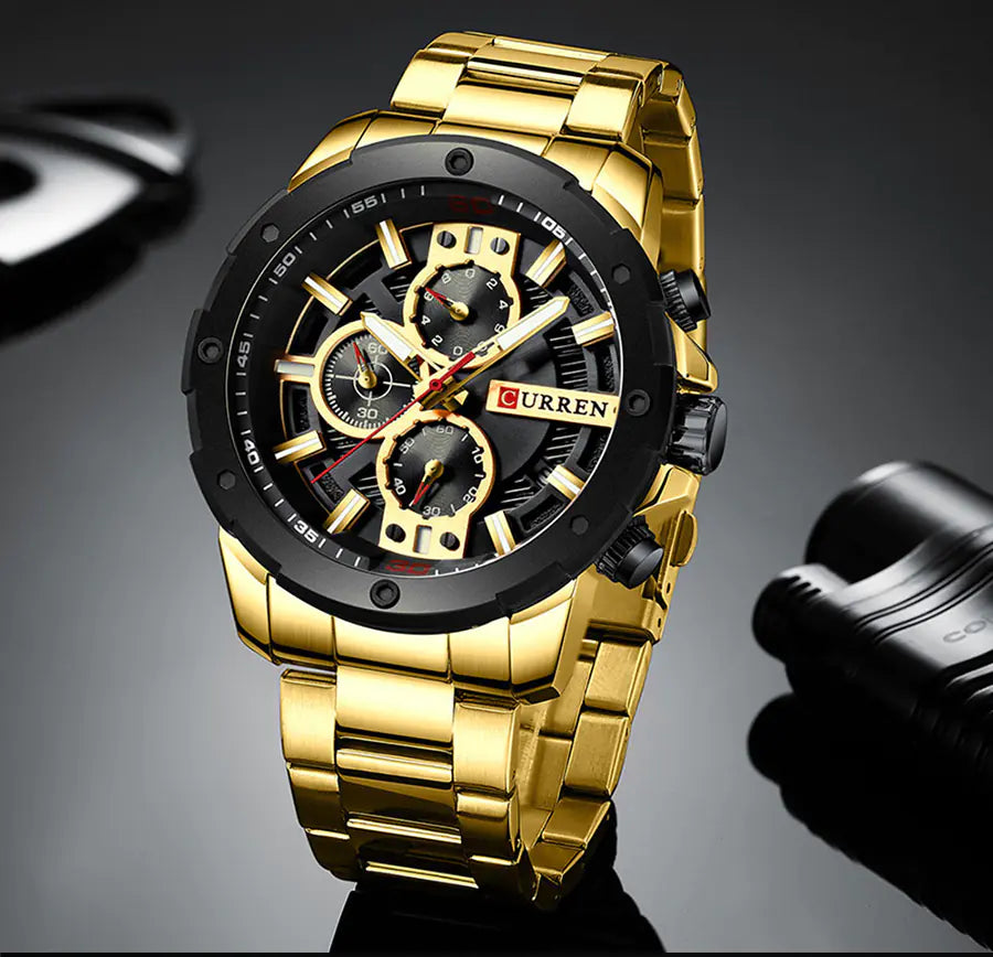 Men's Steel Band Casual Quartz Watch with Calendar