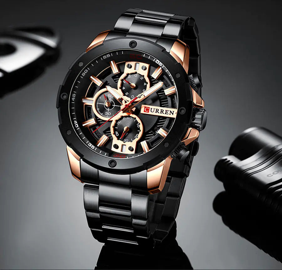 Men's Steel Band Casual Quartz Watch with Calendar