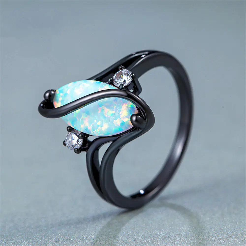 Opal Ring, Marquise Ring, S-Shaped Diamond Ring