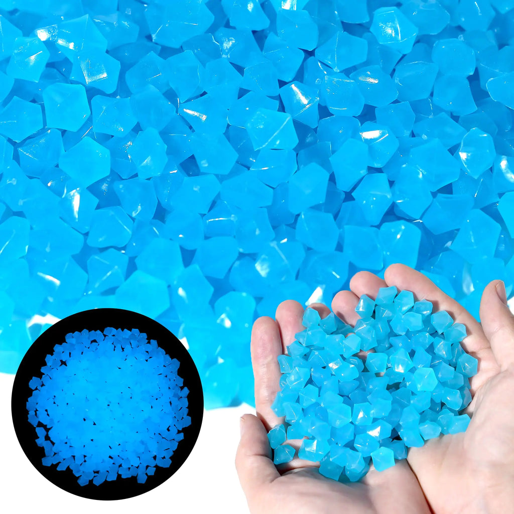 Glow in The Dark Rocks Outdoor Garden Decoration Stones 1000 PCS Glow Pebbles Diamond Shape Luminous Stones for Outside Patio Yard Fish Tank Flower Bed Vase Potted Plant Decoration (Blue)