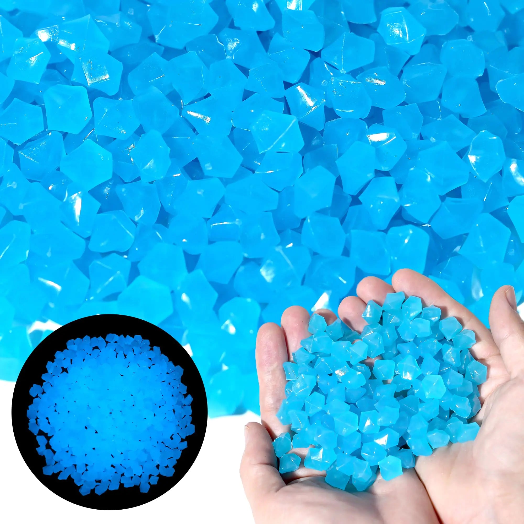 Glow in The Dark Rocks Outdoor Garden Decoration Stones 1000 PCS Glow Pebbles Diamond Shape Luminous Stones for Outside Patio Yard Fish Tank Flower Bed Vase Potted Plant Decoration (Blue)
