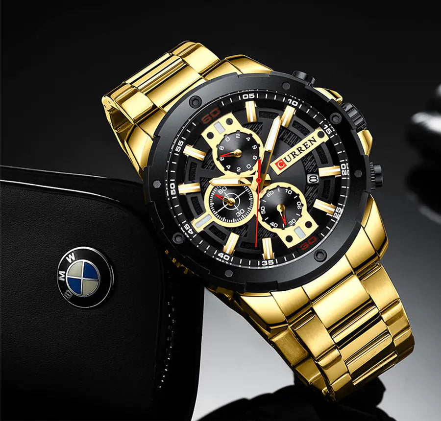 Men's Steel Band Casual Quartz Watch with Calendar