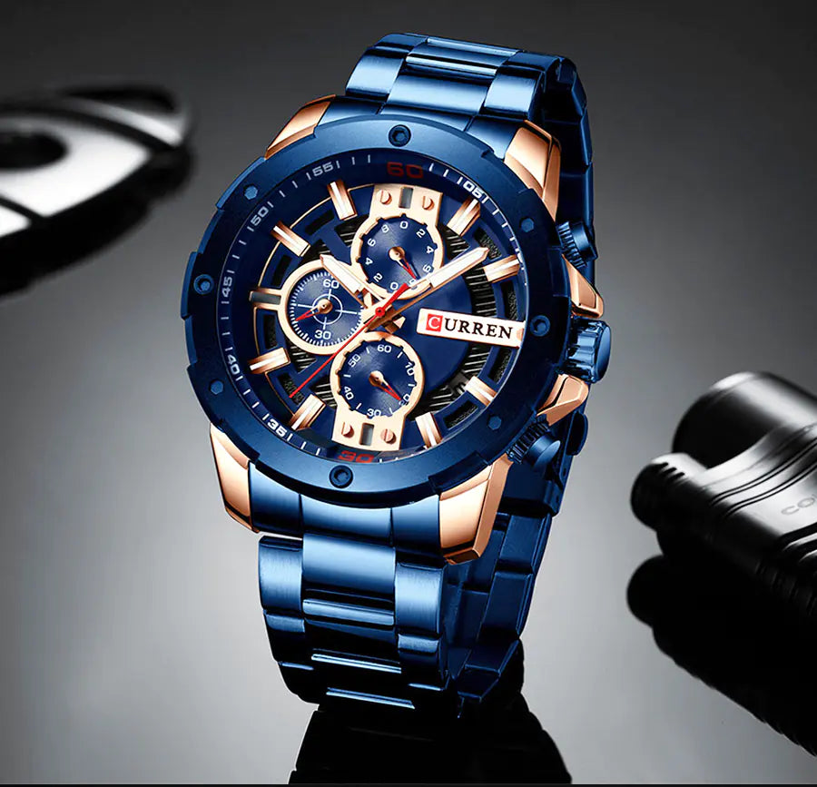 Men's Steel Band Casual Quartz Watch with Calendar