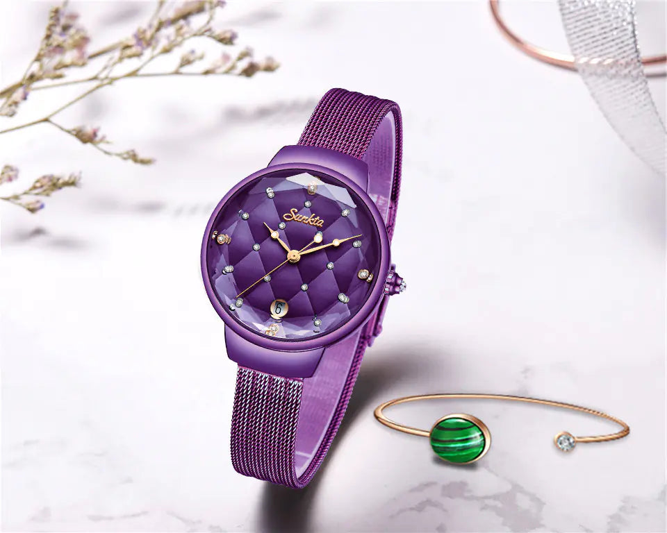 Sunkta Women's Fashion Quartz Watch with Diamond Bracelet