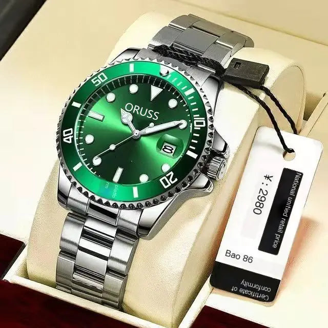ORUSS Men's Waterproof Green Submariner Watch with Luminous