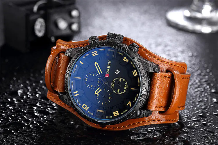 CURREN 8225 Men's Large Dial Leather Sports Watch