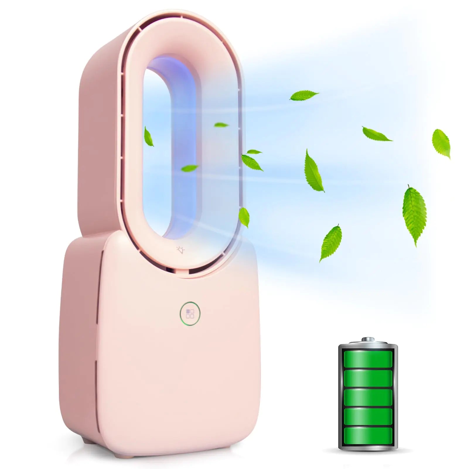 CONBOLA Small Tower Fan 11.8 Inch Personal Portable Fan Rechargeable USB Quiet Bladeless Desk Fan with 3 Speeds Battery Operated Fan with Decorative LED for Office Bedroom Outdoor Table Home(Pink)