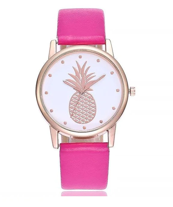 Pineapple Pattern Women's Quartz Watch with Leather Strap