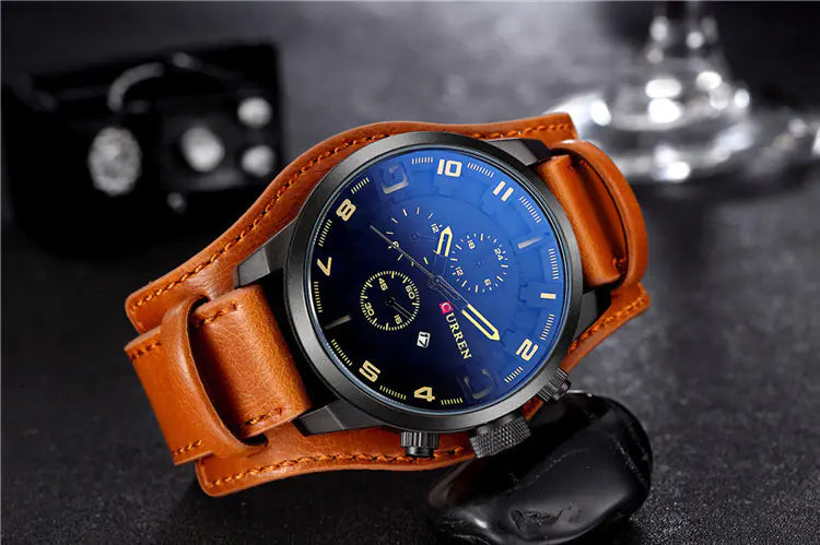 CURREN 8225 Men's Large Dial Leather Sports Watch