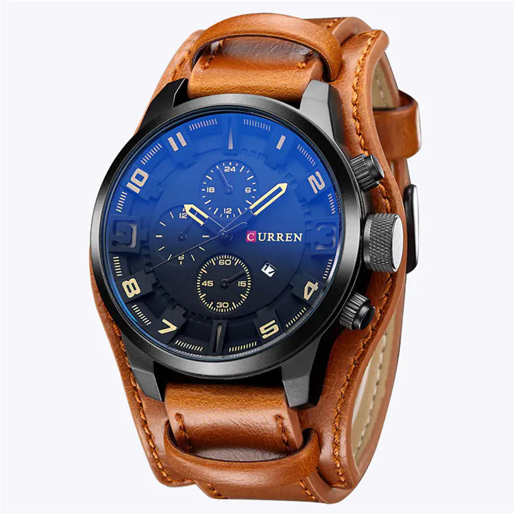 CURREN 8225 Men's Large Dial Leather Sports Watch