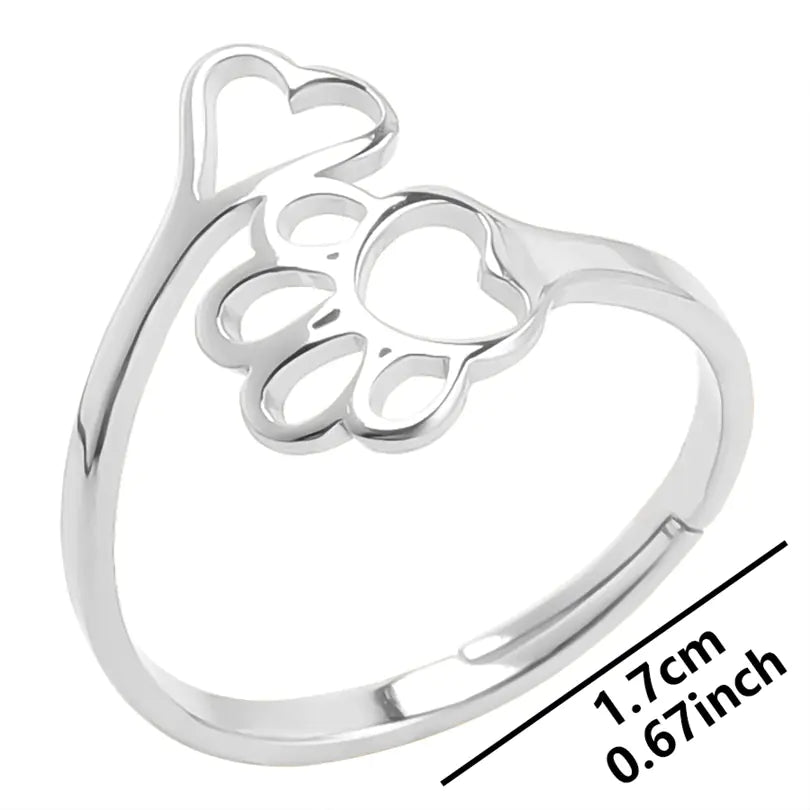 Adjustable Stainless Steel Ring with Love Heart Design