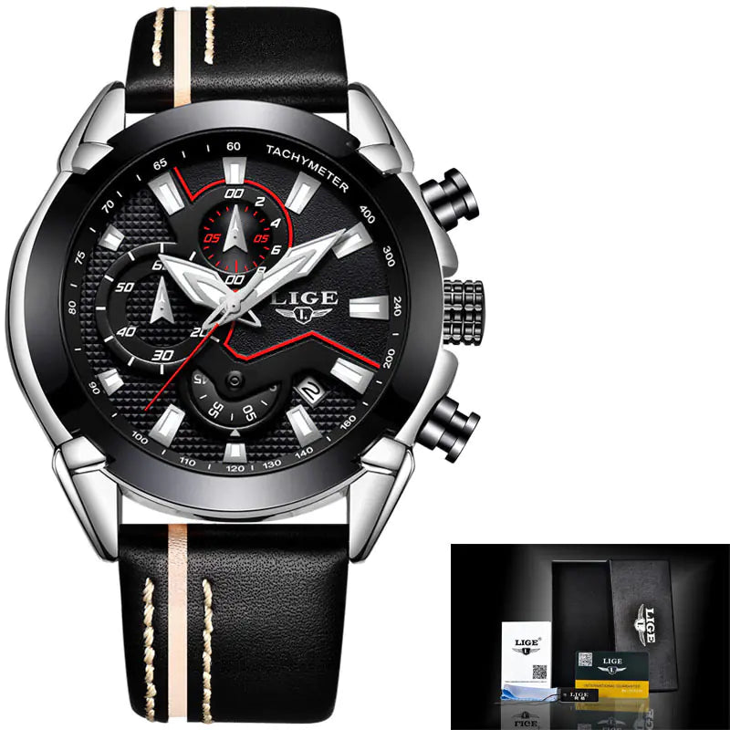 Men's Waterproof Leather Watch with Multi-Function Luminous