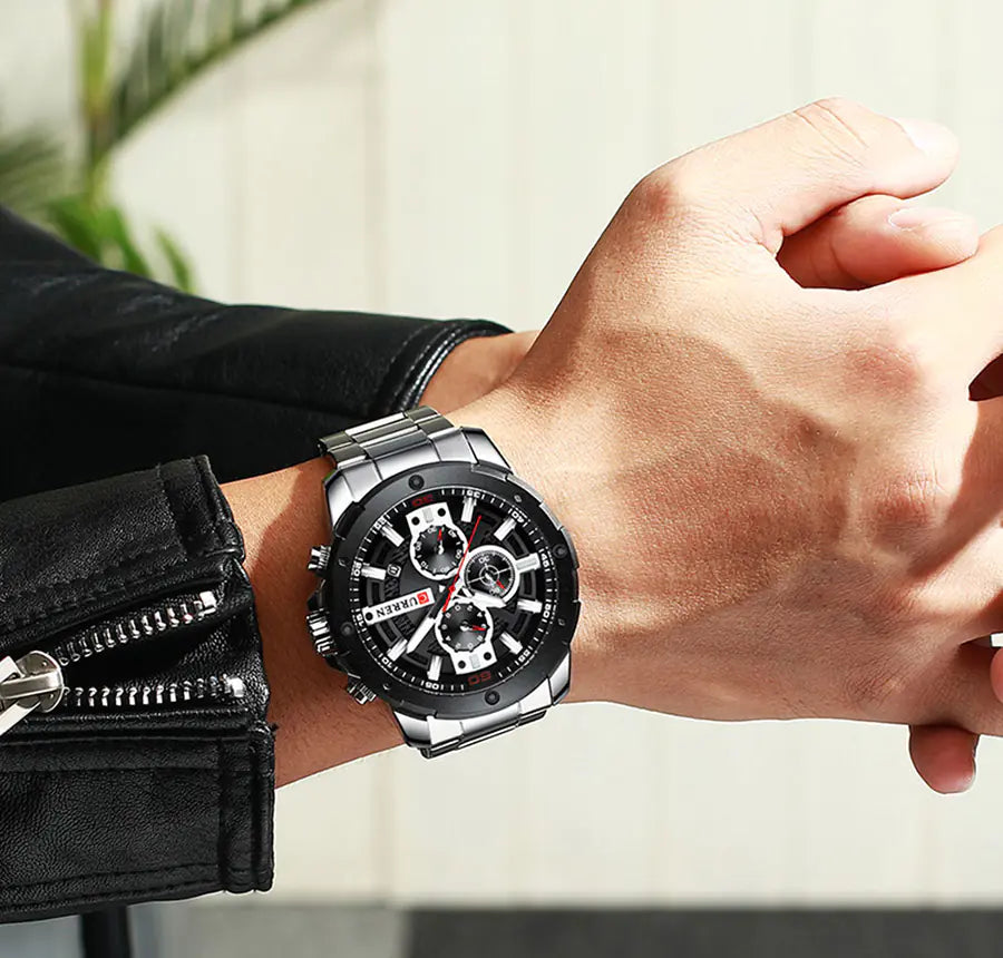 Men's Steel Band Casual Quartz Watch with Calendar