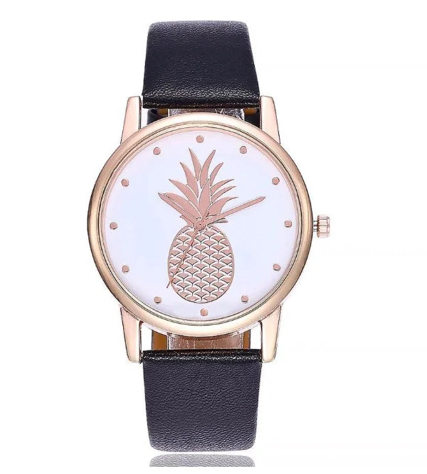 Pineapple Pattern Women's Quartz Watch with Leather Strap