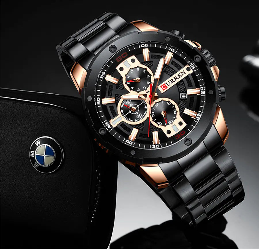 Men's Steel Band Casual Quartz Watch with Calendar