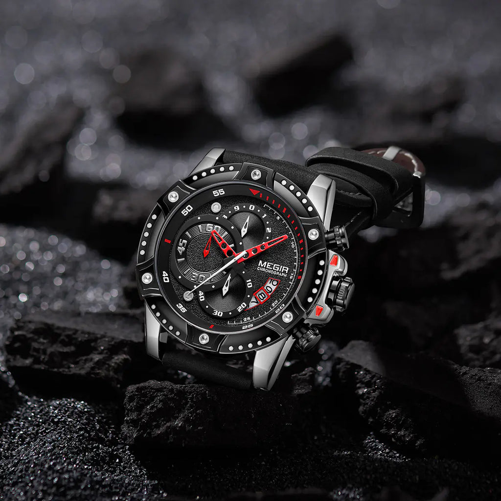 Multifunctional Leather Sports Quartz Chronograph Watch
