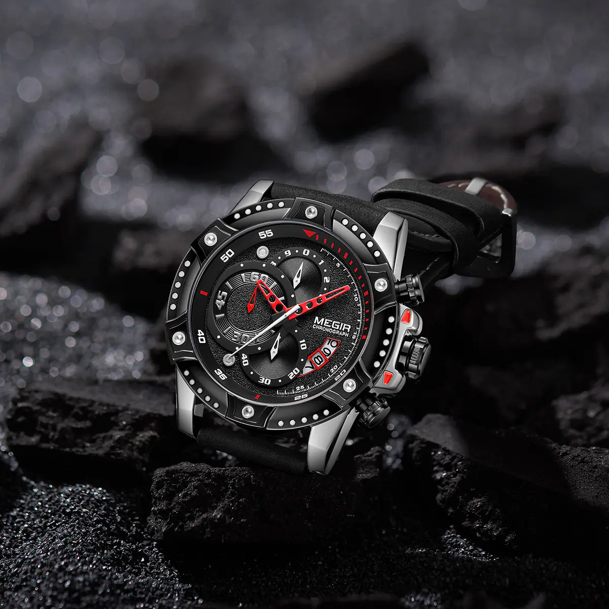 Multifunctional Leather Sports Quartz Chronograph Watch