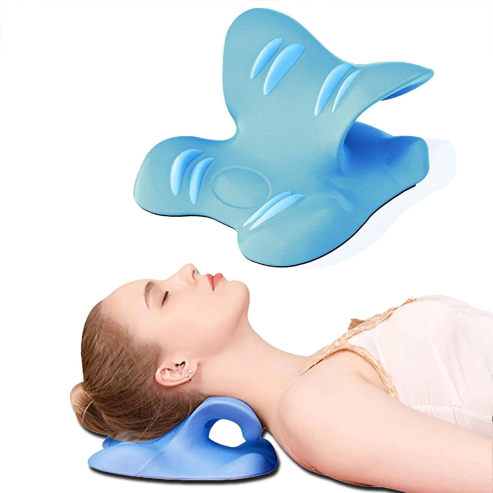 Milumber Neck Pillow / Neck Stretcher Neck Traction Device Neck and Shoulder Relaxer for Pain Relief，Ergonomic Neck Pillow Blue