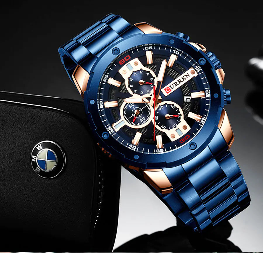 Men's Steel Band Casual Quartz Watch with Calendar