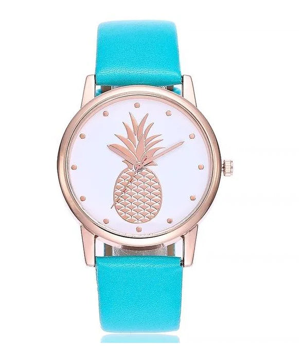 Pineapple Pattern Women's Quartz Watch with Leather Strap