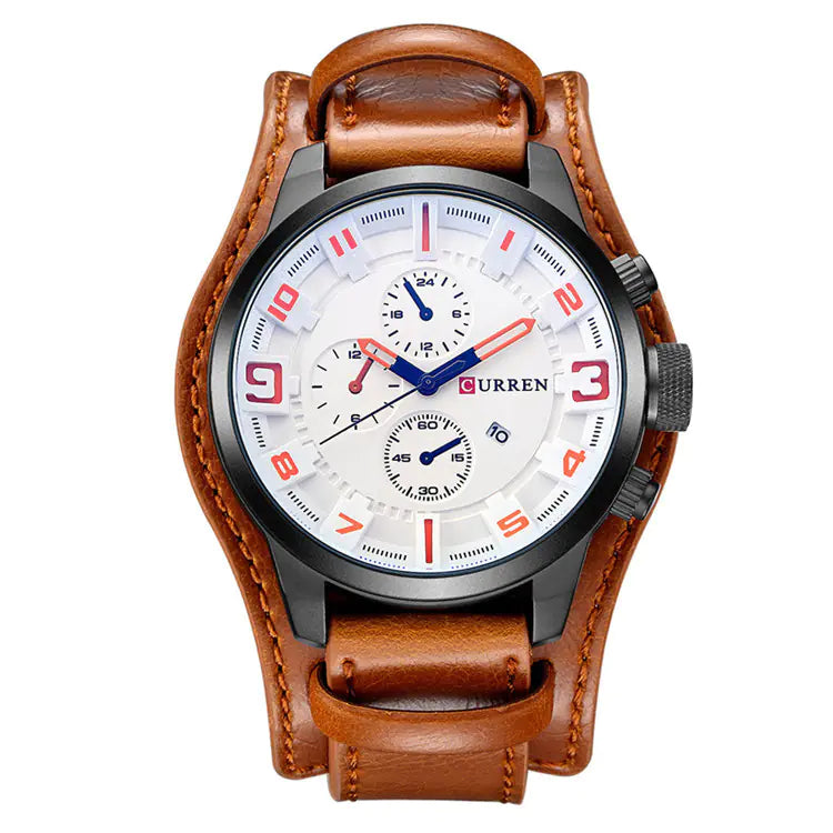 CURREN 8225 Men's Large Dial Leather Sports Watch