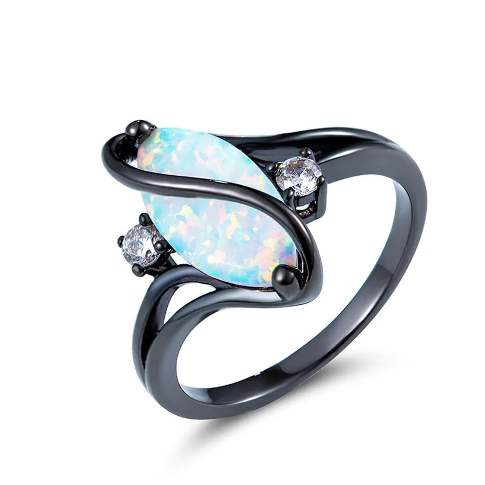 Opal Ring, Marquise Ring, S-Shaped Diamond Ring