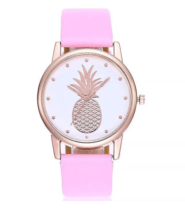 Pineapple Pattern Women's Quartz Watch with Leather Strap