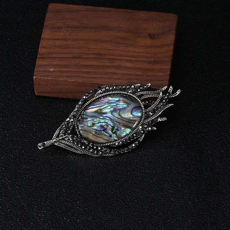 Fashionable Natural Abalone Shell Feather Brooch for Women