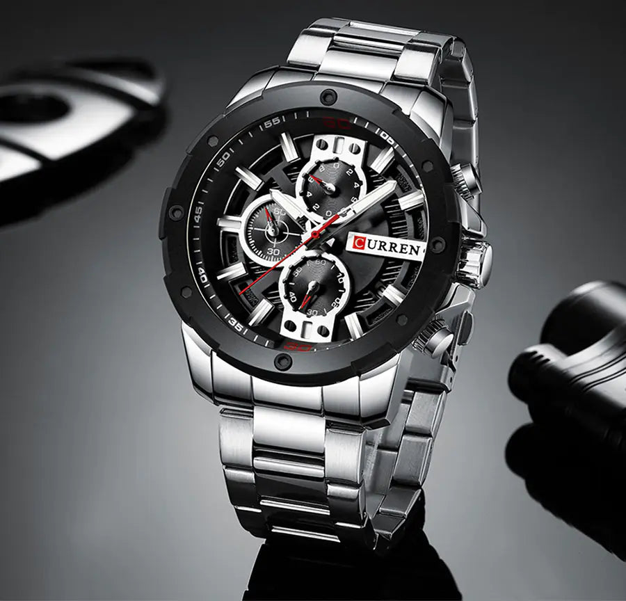 Men's Steel Band Casual Quartz Watch with Calendar