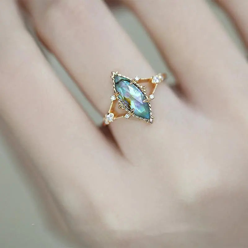 Natural Illusion Abalone Shell White Crystal Ring
