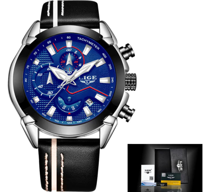 Men's Waterproof Leather Watch with Multi-Function Luminous